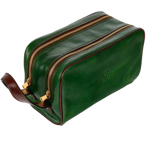 Kulturbeutel Leder Herren - Kosmetikbeutel - Waschtasche für Männer - 100% Echtleder - Hochwertige Kosmetiktasche Mann - Time Resistance Grün Kulturbeutel Leder Herren - Kosmetikbeutel - Waschtasche für Männer - 100% Echtleder - Hochwertige Kosmetiktasche Mann - Time Resistance Grün von Time Resistance