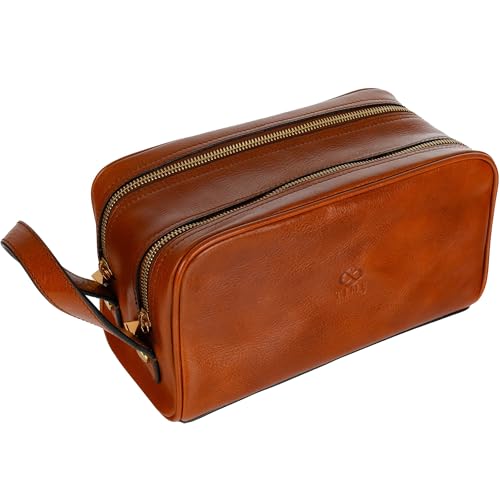 Kulturbeutel Leder Herren - Kosmetikbeutel - Waschtasche für Männer - 100% Echtleder - Hochwertige Kosmetiktasche Mann - Time Resistance Cognac Kulturbeutel Leder Herren - Kosmetikbeutel - Waschtasche für Männer - 100% Echtleder - Hochwertige Kosmetiktasche Mann - Time Resistance Cognac von Time Resistance