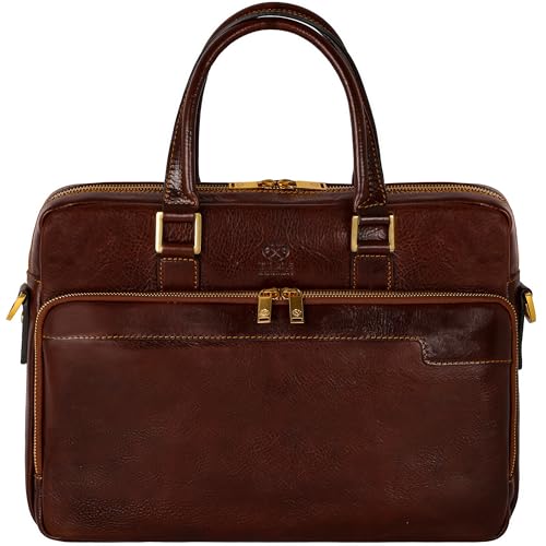 Time Resistance Aktentasche Leder Laptoptasche mit Schultergurt - Handgefertigt in Italien - Arbeitstasche - Businesstasche - Umhängetasche - Braun Time Resistance Aktentasche Leder Laptoptasche mit Schultergurt - Handgefertigt in Italien - Arbeitstasche - Businesstasche - Umhängetasche - Braun von Time Resistance