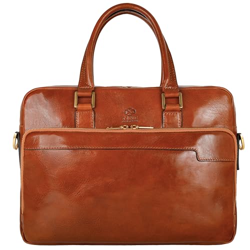 Time Resistance Aktentasche Leder Laptoptasche mit Schultergurt - Handgefertigt in Italien - Arbeitstasche - Businesstasche - Umhängetasche - Cognac Braun Time Resistance Aktentasche Leder Laptoptasche mit Schultergurt - Handgefertigt in Italien - Arbeitstasche - Businesstasche - Umhängetasche - Cognac Braun von Time Resistance