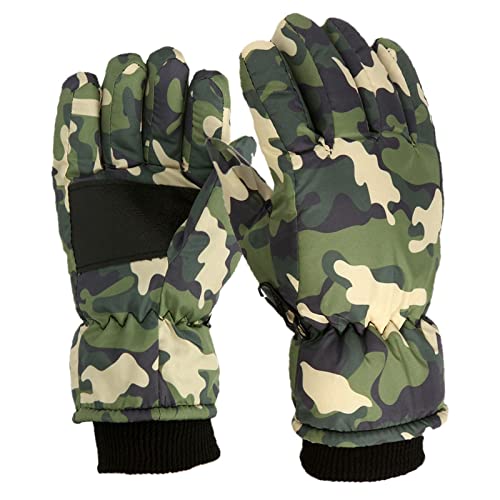 Camouflage Skihandschuhe für 4-12 Jahre Kinder Mädchen Jungen Wasserdichte Winddichte Fausthandschuhe Warme Kinderhandschuhe Winterhandschuhe Handschuhe für Outdoor Sport Skifahren (Grün, 7-12 Jahre) von TinaDeer