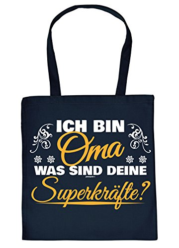 Oma Geschenk-Tasche - Großmutter Sprüche Baumwolltasche : Ich Bin Oma was sind Deine Superkräfte - Bedruckte Einkaufstasche Geschenktasche - Farbe: Navyblau von Tini - Shirts