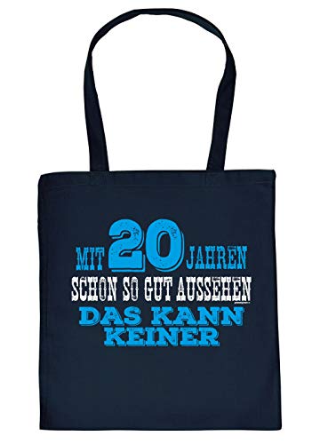 Witzige Geschenk-Tasche zum 20.Geburtstag Verpackung : Mit 20 Jahren noch so gut Aussehen das kann keiner - Stofftasche Sprüche 20 Jahre - Baumwolltasche Farbe: Navyblau von Tini - Shirts