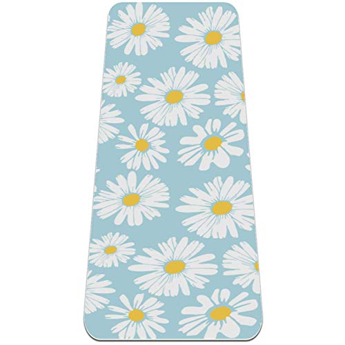 Rutschfeste Yogamatte 1/4 Zoll dick mit Tragegurt für alle Arten von Bewegung, Yoga und Pilates (72 'x 24' x 6 mm dick) Daisy Floral Blue von Tiunyeah