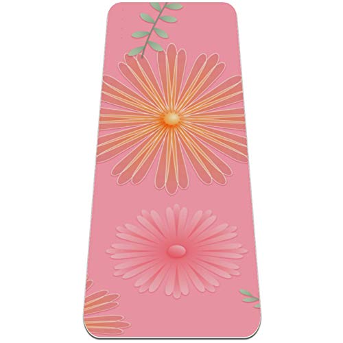 Rutschfeste Yogamatte 1/4 Zoll dick mit Tragegurt für alle Arten von Bewegung, Yoga und Pilates (72 'x 24' x 6 mm dick) Pink Daisy von Tiunyeah