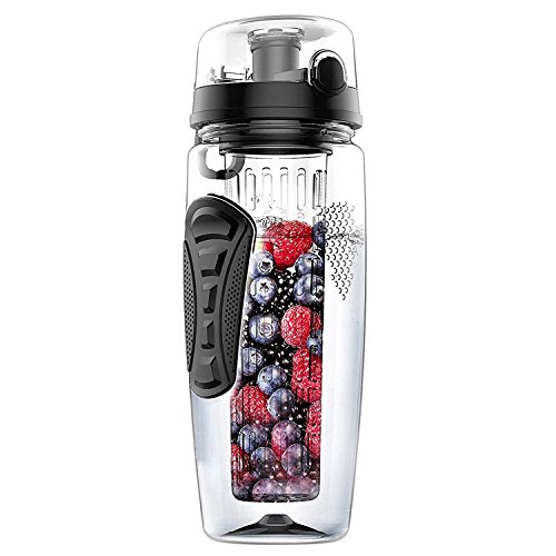 Tlily 1000Ml / 32Oz Frucht Infusion Infuser Wasserflasche Kunststoff Sport Detox Gesundheit - Schwarz von Tlily