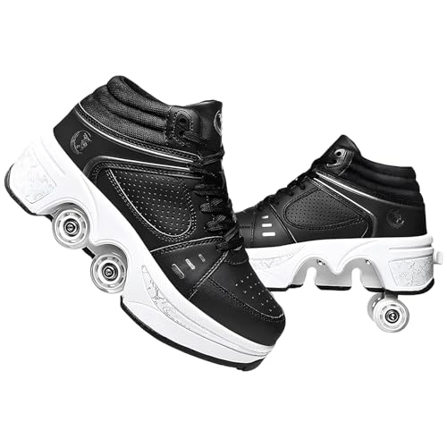 Schuhe mit Rollen für Mädchen,2-in-1 Rollschuhen und Sneakers,Quad Skates für Jungen,Roller Skate Shoes für Teenager Erwachsene,Skateboardschuhe für Outdoor Mehrzweckschuhe (High Black/H, 34) von To.Heim