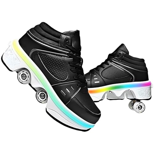 Schuhe mit Rollen für Mädchen,2-in-1 Rollschuhen und Sneakers,Quad Skates für Jungen,Roller Skate Shoes für Teenager Erwachsene,Skateboardschuhe für Outdoor Mehrzweckschuhe (High-Black/J, 34) von To.Heim