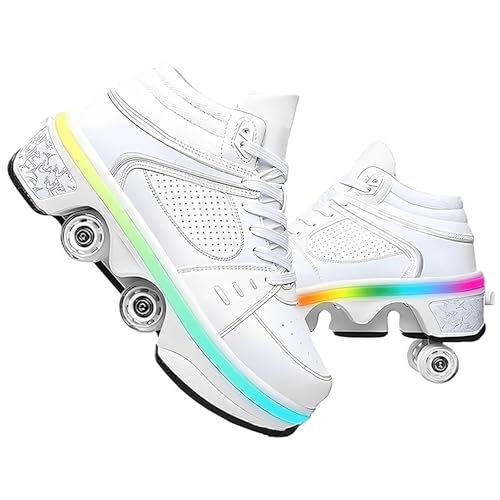 Schuhe mit Rollen für Mädchen,2-in-1 Rollschuhen und Sneakers,Quad Skates für Jungen,Roller Skate Shoes für Teenager Erwachsene,Skateboardschuhe für Outdoor Mehrzweckschuhe (High-White/I, 42) von To.Heim