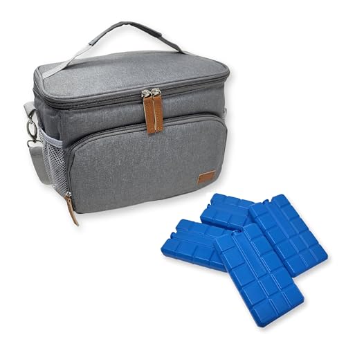 Isolierte 8L Kühltasche Klein mit Tragegurt, Grau, 2 Fächer mit Reißverschluss, inkl. 4 Kühlelemente Isolierte 8L Kühltasche Klein mit Tragegurt, Grau, 2 Fächer mit Reißverschluss, inkl. 4 Kühlelemente von ToCi