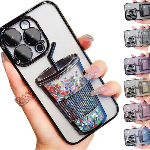 Transparent 3D Milk Tea Cup Soft Mobile Phone Case,Gradient Glitter Quicksand Milk Tea for iPhone 15 14 13 12 11,Electroplating Gradient Glitter Quicksand Cup Phone Case (Black,for iPhone15promax) von ToatlHeal