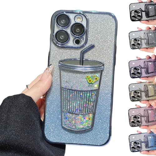 Transparent 3D Milk Tea Cup Soft Mobile Phone Case,Gradient Glitter Quicksand Milk Tea for iPhone 15 14 13 12 11,Electroplating Gradient Glitter Quicksand Cup Phone Case (Blue-A,for iPhone11) von ToatlHeal