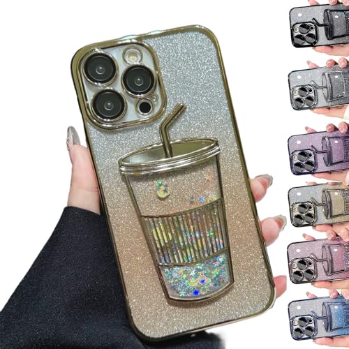 Transparent 3D Milk Tea Cup Soft Mobile Phone Case,Gradient Glitter Quicksand Milk Tea for iPhone 15 14 13 12 11,Electroplating Gradient Glitter Quicksand Cup Phone Case (Gold-A,for iPhone11) von ToatlHeal