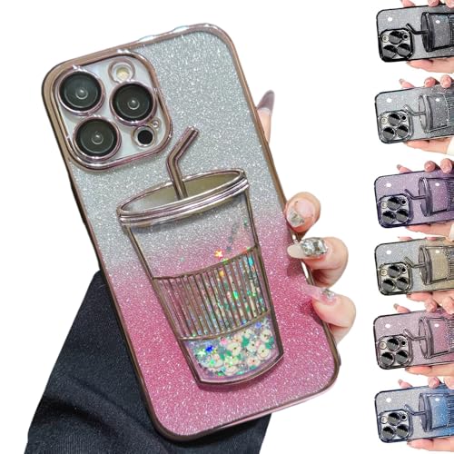 Transparent 3D Milk Tea Cup Soft Mobile Phone Case,Gradient Glitter Quicksand Milk Tea for iPhone 15 14 13 12 11,Electroplating Gradient Glitter Quicksand Cup Phone Case (Pink-A,for iPhone14promax) von ToatlHeal