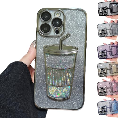 Transparent 3D Milk Tea Cup Soft Mobile Phone Case,Gradient Glitter Quicksand Milk Tea for iPhone 15 14 13 12 11,Electroplating Gradient Glitter Quicksand Cup Phone Case (Silver-A,for iPhone12) von ToatlHeal