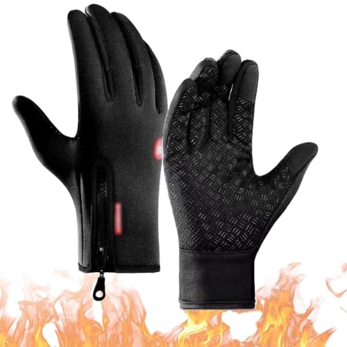 Toerjii Freezer Thermo Handschuhe, Warme Winterhandschuhe mit wasserabweisender Beschichtung und Touchscreen-Funktion, Thermo-Sporthandschuhe rutschfest Winter Fahren, Wandern (Schwarz, M) von Toerjii