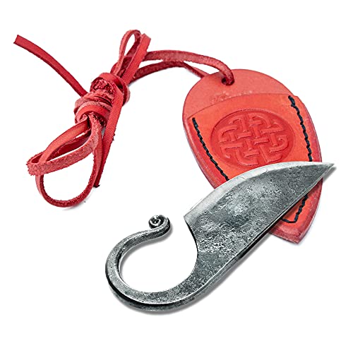 Toferner Keltisches Taschenmesser, handgeschmiedet im keltischen Stil - scharfe und spitze Klinge mit Echtlederetui - für Kunst- und Kulturliebhaber (Rot) von Toferner
