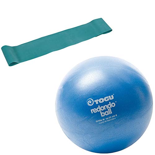 Togu Redondo Ball Pilatesball 22cm blau, im Set mit Fitnessband Theragym Loop Miniband, mittel von Togu