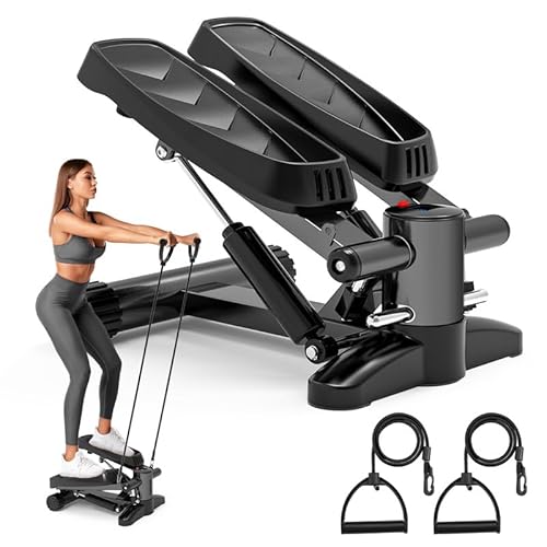 Stepper, Tohoyard Mini Stepper für Zuhause 150kg mit Widerstandsbändern, LCD Display, Großen Pedalen, Stepper Hometrainer für Anfänger & Fortgeschrittene, Fitnessgeräte für Zuhause, Schwarz von Tohoyard