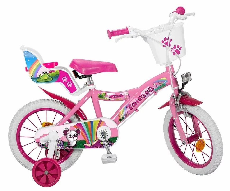 Toimsa Bikes Kinderfahrrad 14 Zoll Kinder Mädchen Fahrrad Kinderfahrrad Pink Rad Bike Fantasy, 1 Gang, Puppensitz, Korb, Stützräder von Toimsa Bikes