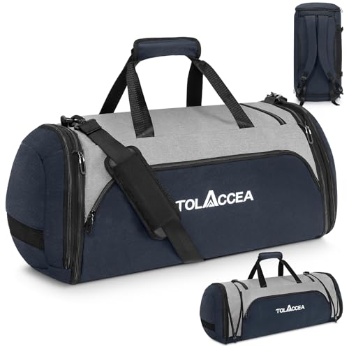 Tolaccea 54L-72L Erweiterbare Sporttasche für Damen Herren,Groß Reisetasche Rucksack mit Schuhfach,Fitness Trainingstasche für Gym,Reise,Schwimmen,Sauna,fußball（Blau） von Tolaccea