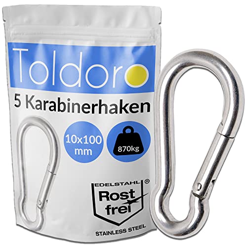 Toldoro 5X Edelstahl Karabiner 10x100mm Rostfrei - NIRO AISI 316 V4A / Karabinerhaken Groß für Schaukel, Camping oder Slacklines/Feuerwehrkarabiner/Karabiner Set Toldoro 5X Edelstahl Karabiner 10x100mm Rostfrei - NIRO AISI 316 V4A / Karabinerhaken Groß für Schaukel, Camping oder Slacklines/Feuerwehrkarabiner/Karabiner Set von Toldoro