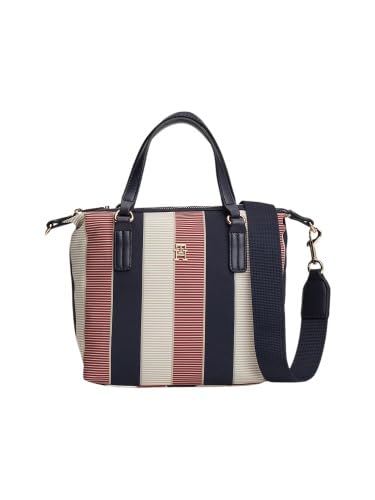 Tommy Hilfiger Poppy Small Tote Stripe, Handtasche, Schultertasche, Beige-Blau von Tommy Hilfiger