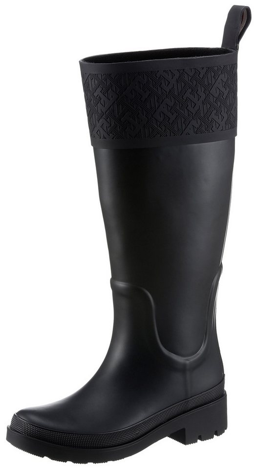 Tommy Hilfiger RUBBER LONG BOOT MONOGRAM Gummistiefel, Blockabsatz, Schlupfstiefel, Outdoorstiefel, Monogramm-Print von Tommy Hilfiger