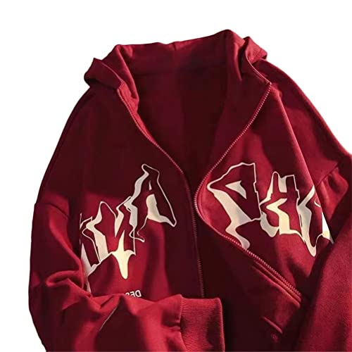 Tomwell Damen Y2K Jacke Zip Up Hoodies Harajuku Hip Hop Sweatshirt Vintage Goth Druck Kapuzenjacke Straßenmode Unisex Kordelzug Sweatjacke mit Kapuze 90er E-Girl Top C Rot M Tomwell Damen Y2K Jacke Zip Up Hoodies Harajuku Hip Hop Sweatshirt Vintage Goth Druck Kapuzenjacke Straßenmode Unisex Kordelzug Sweatjacke mit Kapuze 90er E-Girl Top C Rot M von Tomwell