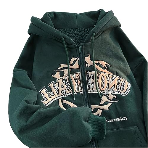 Tomwell Damen Y2K Jacke Zip Up Hoodies Harajuku Hip Hop Sweatshirt Vintage Goth Druck Kapuzenjacke Straßenmode Unisex Kordelzug Sweatjacke mit Kapuze 90er E-Girl Top F Dunkelgrün L Tomwell Damen Y2K Jacke Zip Up Hoodies Harajuku Hip Hop Sweatshirt Vintage Goth Druck Kapuzenjacke Straßenmode Unisex Kordelzug Sweatjacke mit Kapuze 90er E-Girl Top F Dunkelgrün L von Tomwell