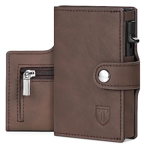 Tomylv Geldbörse Herren Slim RFID Schutz Leder Portmonee , Automatisches Popup Kartenetui Kreditkartenetui mit Banknotenfächer, Münzfach, Ausweisfenster und Geschenkbox – Braun Tomylv Geldbörse Herren Slim RFID Schutz Leder Portmonee , Automatisches Popup Kartenetui Kreditkartenetui mit Banknotenfächer, Münzfach, Ausweisfenster und Geschenkbox – Braun von Tomylv
