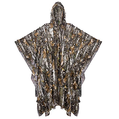 Tongcamo Jagd Ghillie Tarnanzug 3D Bionic Anzug Tarnkleidung Camouflage für Jagd Wildtierfotografie Vogelbeobachtung- 3D-Bionischer Poncho mit Baum-Camouflage-Muster, XL/XXL(fit Tall 1,83-1,92m) von Tongcamo