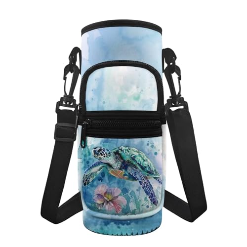 Tongluoye Wasserflaschenhalter für Damen, Motiv: Meeresschildkröte, 479 ml, 623 ml, 680 ml, 907 ml, isoliert, mit Gurt und Taschen, Hippie-Wasserflaschen-Schlinge von Tongluoye
