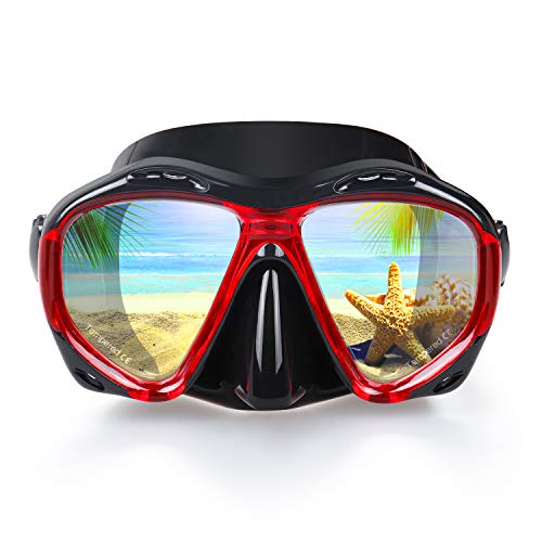 Taucherbrille für Erwachsene mit Anti-Nebel Schnorchelmaske, Schwimmmaske gehärtetem Glas und Nasenabdeckung zum Schnorcheln und Schwimmen (A-Rot) von EXP VISION