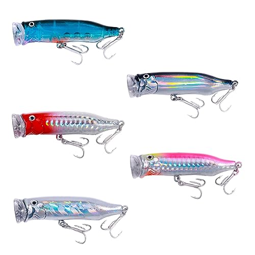 5 Stück schwimmende Köder, Topwater Popper Angelköder, Barsch, Angelköder für Hecht, Lachs, Blaufisch, 7,2 cm/9,4 g, 5 Farben 5 Stück schwimmende Köder, Topwater Popper Angelköder, Barsch, Angelköder für Hecht, Lachs, Blaufisch, 7,2 cm/9,4 g, 5 Farben von TopHomer