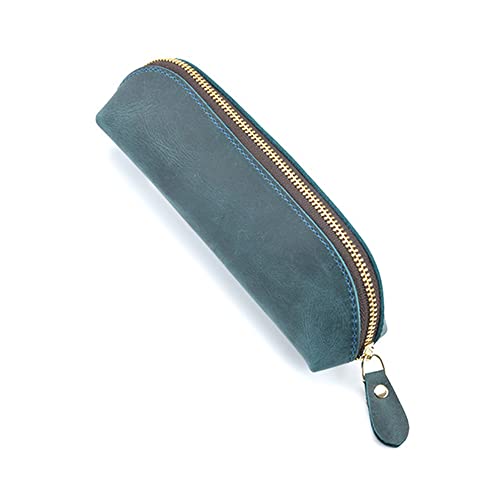 Crazy Horse Leder Federmäppchen, 18 cm Klein Mäppchen Vintage Federmäppchen mit Reißverschluss für Schule, Erwachsene, Teenager Crazy Horse Leder Federmäppchen, 18 cm Klein Mäppchen Vintage Federmäppchen mit Reißverschluss für Schule, Erwachsene, Teenager von TopHomer