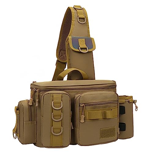 Mehrzweck Angeln Tasche mit Rutenhalter, Angeltasche Umhängetasche Angelrucksack für Angelrolle Köder Gerät, Braun Mehrzweck Angeln Tasche mit Rutenhalter, Angeltasche Umhängetasche Angelrucksack für Angelrolle Köder Gerät, Braun von TopHomer