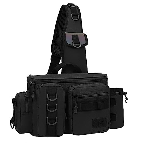 Mehrzweck Angeln Tasche mit Rutenhalter, Angeltasche Umhängetasche Angelrucksack für Angelrolle Köder Gerät, Schwarz Mehrzweck Angeln Tasche mit Rutenhalter, Angeltasche Umhängetasche Angelrucksack für Angelrolle Köder Gerät, Schwarz von TopHomer