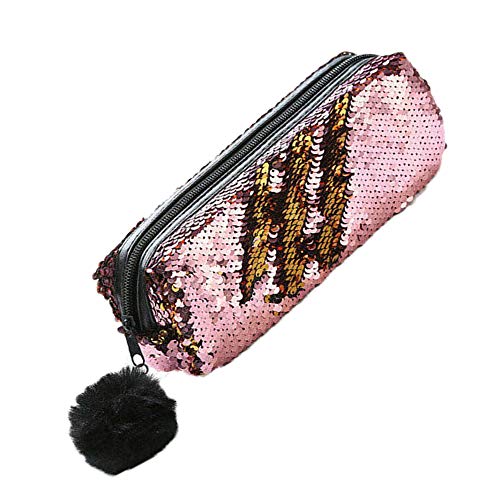 TopHomer Glitzernde Kosmetiktasche, Meerjungfrau-Pailletten, tragbar, zweifarbig, Schüler-Federmäppchen für Mädchen, Frauen, Handtasche, Geldbörse, Make-up-Tasche mit Pompon-Reißverschluss, rose, TopHomer Glitzernde Kosmetiktasche, Meerjungfrau-Pailletten, tragbar, zweifarbig, Schüler-Federmäppchen für Mädchen, Frauen, Handtasche, Geldbörse, Make-up-Tasche mit Pompon-Reißverschluss, rose, von TopHomer