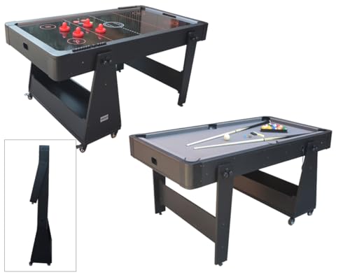 TopTable Twist Grau-Schwarz, mobil (klappbar & fahrbar) 5,5ft - Kombi 2 in 1 Airhockey & Billardtisch Pool von TopTable