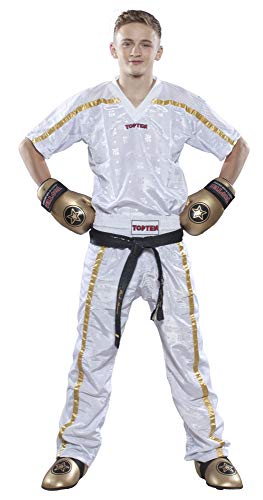 T-Shirt mit V-Ausschnitt zum Kickboxen „Kickboxjacke Mesh“ - Weiss-Gold, Gr. S von TOP TEN