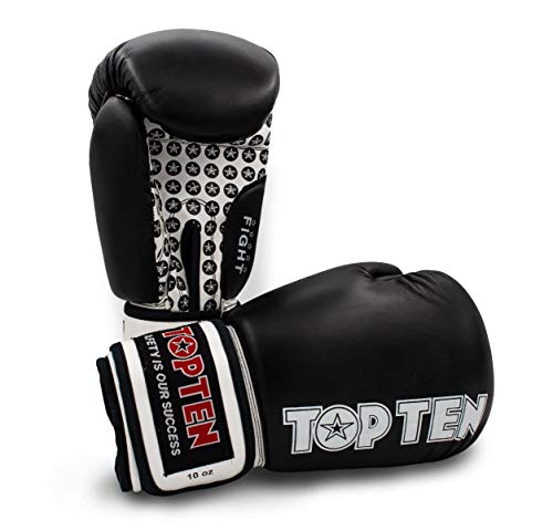 TOP Ten Boxhandschuhe Fight - 10 12 16 Oz - schwarz rot blau grün orange Kickboxen UVM. schwarz/weiß 10 Oz von TOP TEN