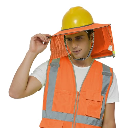 TOPTIE 1 Stück Hart Hut Sonnenschutz Schutzhelm, Sonne Schild Hals Vollkrempe mit Visier hohe Sichtbarkeit Mesh Schild Nacken Sonnenschutz von TopTie