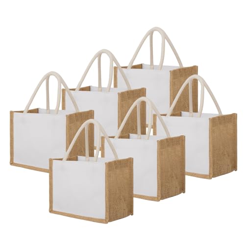 TOPTIE 6 Stück Jute Tragetaschen mit Griffen Wiederverwendbare Jute Tasche Zum Plotten für Picknick Reisen Einkaufen TOPTIE 6 Stück Jute Tragetaschen mit Griffen Wiederverwendbare Jute Tasche Zum Plotten für Picknick Reisen Einkaufen von TopTie