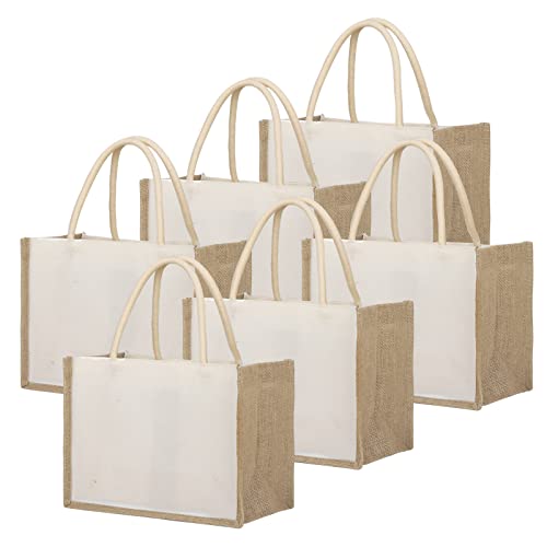 TOPTIE 6 Stück Jute Tragetaschen mit Griffen Wiederverwendbare Jute Tasche Zum Plotten für Picknick Reisen Einkaufen von TopTie