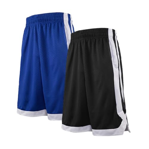 TopTie 2 Stück Herren Sport Shorts, Basketball Trainingsshorts Kurze Sporthose mit Taschen-Schwarz/Blau-XL von TopTie