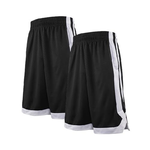 TopTie 2 Stück Herren Sport Shorts, Basketball Trainingsshorts Kurze Sporthose mit Taschen-Schwarz-XXL von TopTie