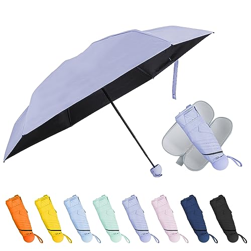 TopTie Mini-Regenschirm Klein Taschenschirm Faltbarer Reiseschirm Windfest UV Schutz Sonnenschirm mit Etui- Lila von TopTie