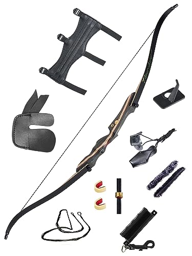 TOPARCHERY Recurve Bogen 62" Bogenschießen Takedown Hunting Recurve Bow für Erwachsene 20-50lbs Holzbogen Longbogen jagdbogen mit Stringer Rechte Hand von Toparchery