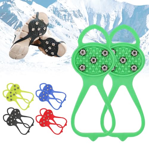 Universelle rutschfeste Greifer-Spikes, Spikes für Schuhe Winter, Schneeketten für Schuhe, Schuhspikes Schnee und EIS, zum Wandern, Bergsteigen, Spazierengehen (Grün, Erwachsener) von Topbashgo